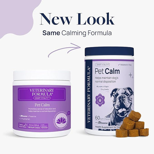 Veterinary Formula Pet Calm 60ct โ Vet-Formulated Calming Chews for Dogs with L-Theanine, L-Tryptophan for Behavior Support, Relaxation Treats, Puppy Chews for Stressful Situations, Dog Calming Aid