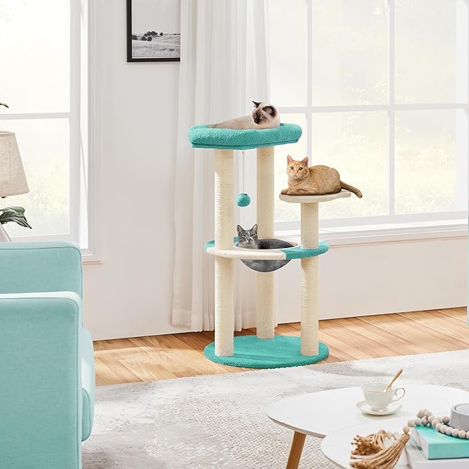 Yaheetech Cat Scratching Posts with Cat Bed, 35in Cat Scratcher with 2 Scratching Posts for Indoor Cats, Sisal Scratch Posts with Replaceable Ball for Kittens Adults Cats