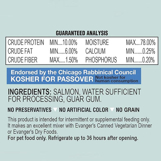 Evanger's Complements Grain Free Salmon for Dogs & Cats – 24 Count, 6 oz Each – Single Protein, Grain & Gluten Free, Rich in Omegas, Protein Rotation, Dry Food Topper