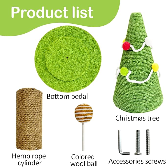 Christmas Tree Cat Scratching Post, Natural Sisal Rope Cat Tower to Satisfy Cats Claw Instincts, Christmas Decor Sisal Rope Cat Toys for Kitty and Adult Cats