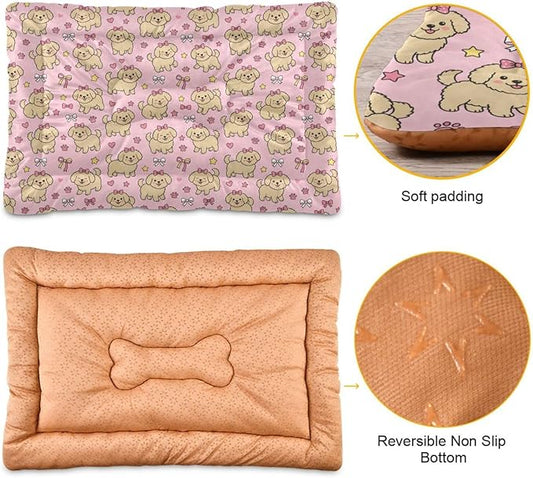 Dog Bed for Crate Washable Pet Sleep Pad, Dogs Print Kennel Mat with Non-Slip Bottom, Soft Fluffy Supplies Pet for Dogs and Cats (36x24 inch)