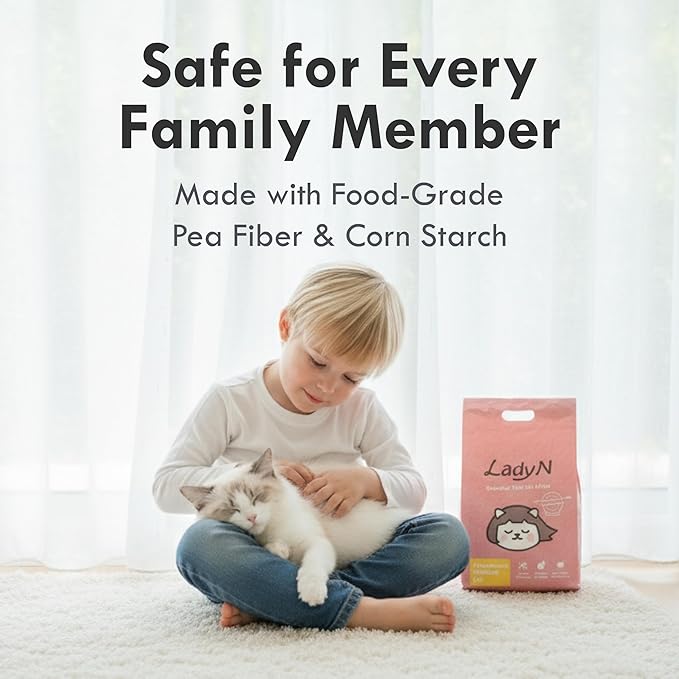 Lady N Granular Tofu Cat Litter Mini-Pellet Compatible with Automatic Self Cleaning Cat Litter Box, Strong Clumping, Low Dust, Odor Control Activated Charcoal 9lb