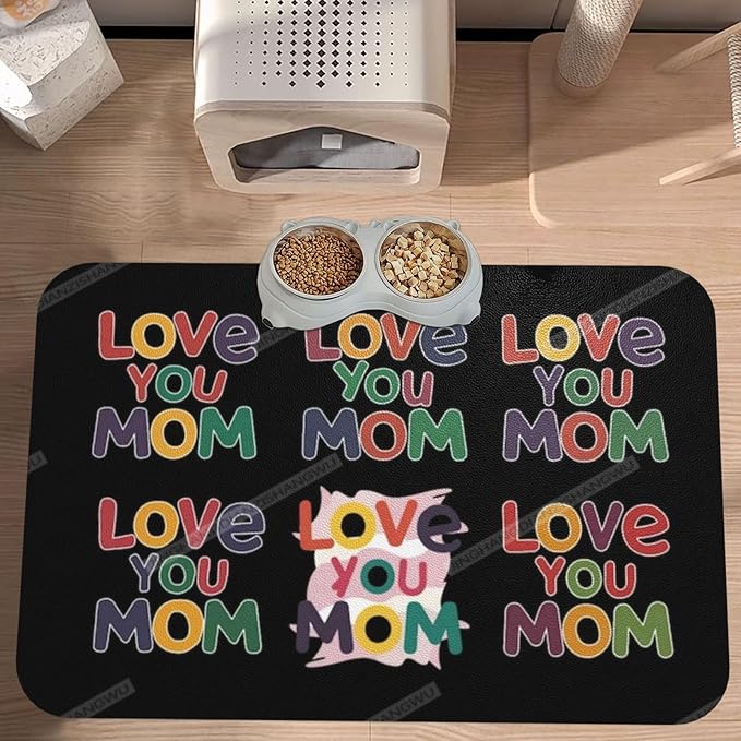 Pet Feeding Mat Absorbent Dog Mat for Food Water Bowl No Stains Quick Dry Water Dispenser Mats Happy Mother's Day Floral Gift for Mom Ir Dog Accessories Pet Supplies Bowl Messy Drinkers 18X12In