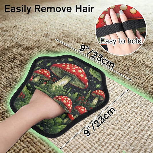 Reusable Pet Hair Removal Glove Mushroom Green Plants Magic Brush for Cat & Dog Hair Remover for Car, Sofa, Bedding, Clothes - 9x9 Mitt Washable