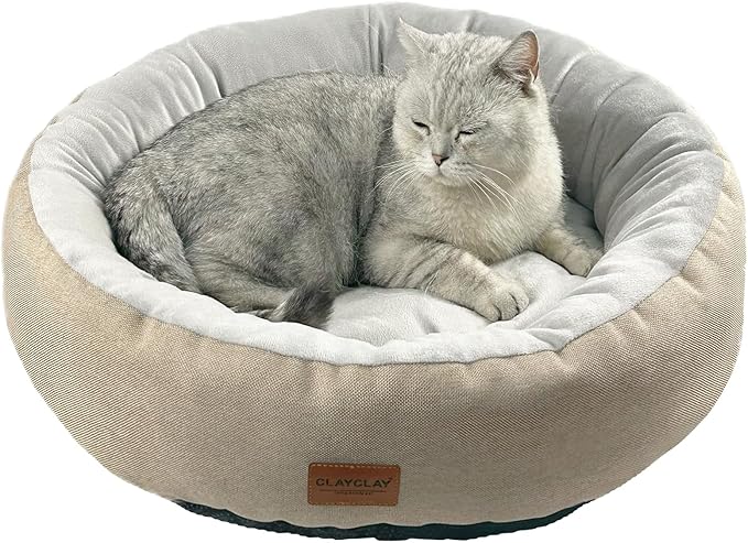 CLAYCLAY Cozy Round Cat Bed – Soft, Comfortable Cushion for Cats & Kittens – Non-Slip, Machine Washable, Plush Sleep Bed for Cats, Ideal for Resting & Napping up to 20lbs
