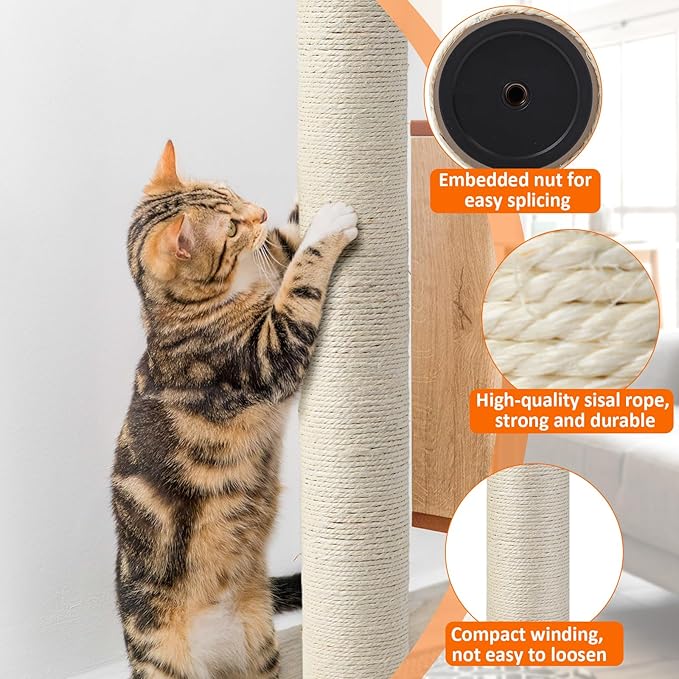 8 Pcs M8 Cat Scratching Post Replacement 15.7x3.1'' Sisal Pole Cat Tree Climbing Post Replacement with Screw, Refill Scratcher Pole for Indoor Kitten Tree Tower Spare Pet Furniture Protector