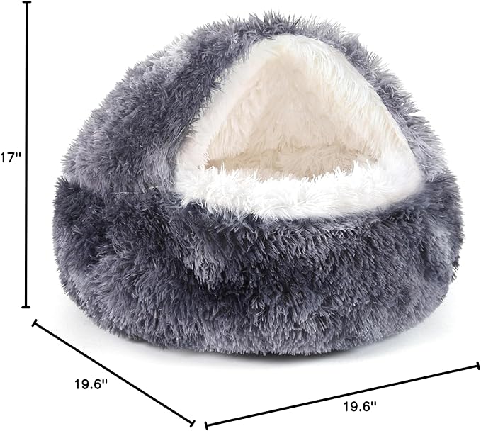 NOYAL Round Hooded Donut Dog Bed for Small & Medium Pets - Plush Fluffy Anti-Anxiety Cat Cave Bed with Cover