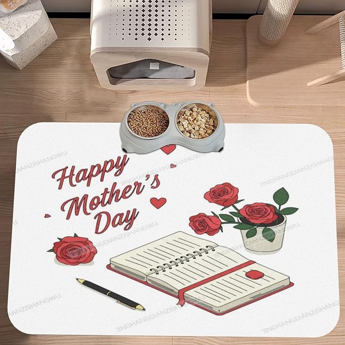 Pet Feeding Mat for Floors Waterproof Dog Mat for Food and Water Happy Mother's Day Floral Gift Mom Jh Absorbent Quick Dry Non Slip Mats Cat Bowls 18X12In