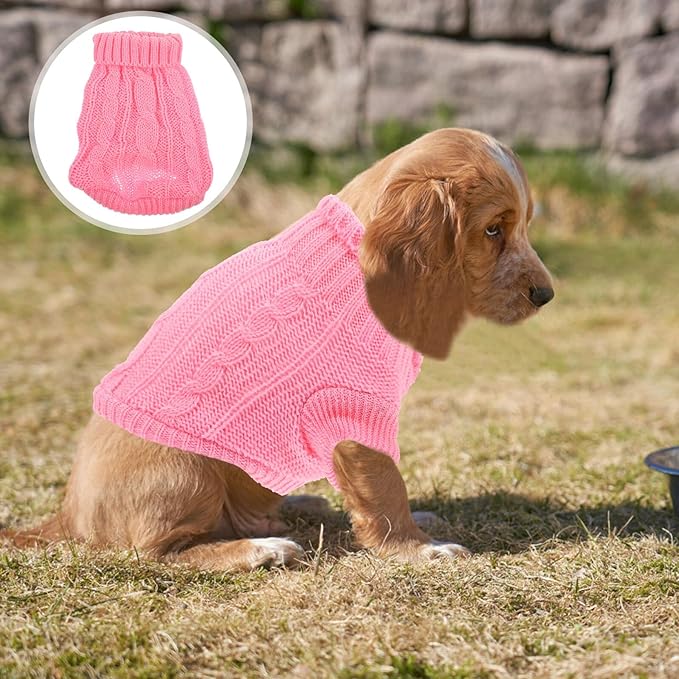 Warm Dog Sweater Turtleneck Pullover Knitted Thermal Coat Size 4 Pink for Winter Puppy Clothing Pet Supply