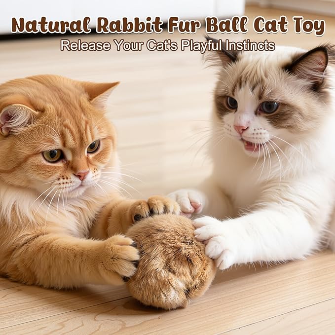 Rabbit Fur Ball Cat Toy,Soft Fluffy Cat Toy Ball,Furry Catnip Toy Ball,Interactive Fluffy Cat Toy Ball,Soft,Washable & Fun to Chase,for Bunny Kicks & Chase Games,for Indoor Exercise & Bonding (3pcs