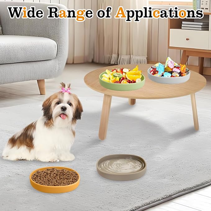 BNOSDM Silicone Dog Food Plate Shallow Dog Bowl Flat Cat Dish 1 Pack Small Puppy Plates for Small Dogs and Cats Whisker Fatigue Pet Feeding Bowls for Dry and Wet Food (Brown)