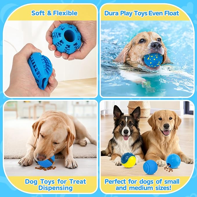 Dog Balls 6 Pack, Puppy Toys for Small & Medium Dogs, Interactive Dog Fetch Ball, Squeaky Chew Toys for Teeth/Slow Feeder/IQ Training/Playing, Dog Toys to Keep Them Busy (Blue)