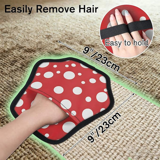 Round Dots Print Electrostatic Pet Hair Removal Glove for Cats & Dogs - Reusable Grooming Mitt for Couch, Carpet, Car Seat & Laundry - Large 9x9 Inch