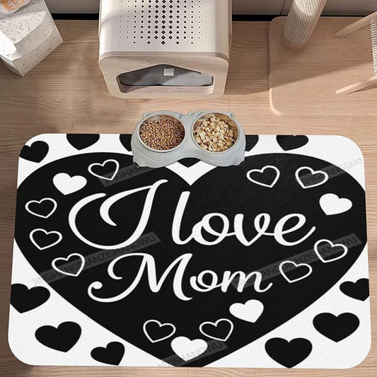 Dog Food Mats for Floors Happy Mother's Day Floral Gift Mom Black Absorbent Pet Cat Food Mat Quick Dry Dog Bowl Mats for Water Pet Supplies 18X12In