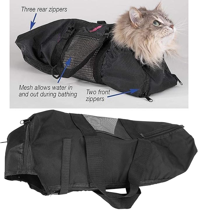 Cat Grooming Bathing Restraint Bag Strong Durable No Scratch Pet Bath Bag for Shower Nail Clipping Injection 420D PU Oxford Cloth for Cat Washing,19.3x10.2 in