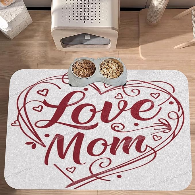 Pet Feeding Mat Absorbent Dog Mat for Food Water Bowl No Stains Quick Dry Water Dispenser Mats Happy Mother's Day Floral Gift for Mom Hr Dog Accessories Pet Supplies Bowl Messy Drinkers 24x16In