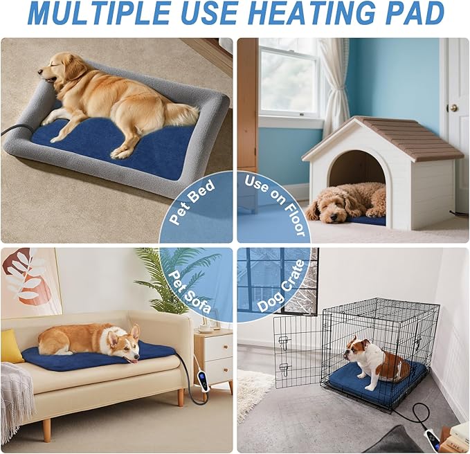 Bestio Cat Heating Pad,16 in Dog Cat Heating Pad with Timer,Obtain UL & MET certificat with Smart Thermostat Switch (1-24 Hours),Indoor Pet Heating Pad for Cats Dogs, Rabbit Pet Heated Pad -Blue