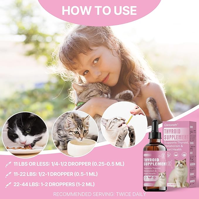 Thyroid Support for Cats, Natural Cat Appetite Stimulant & Cat Weight Gainer Drops – Helps Support Metabolism, Energy & Weight Gain for Cats – Vet-Formulated Herbal Liquid Supplement, 2 fl oz