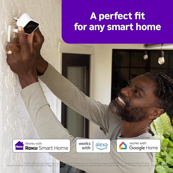 Roku Outdoor Camera - Home Security - IP65 Weather Resistant Wired Security Camera & Pet Monitor with 1080p HD Night Vision, Compatible with Alexa & Google, WDR, Motion & Sound Detection (Pack of 2)