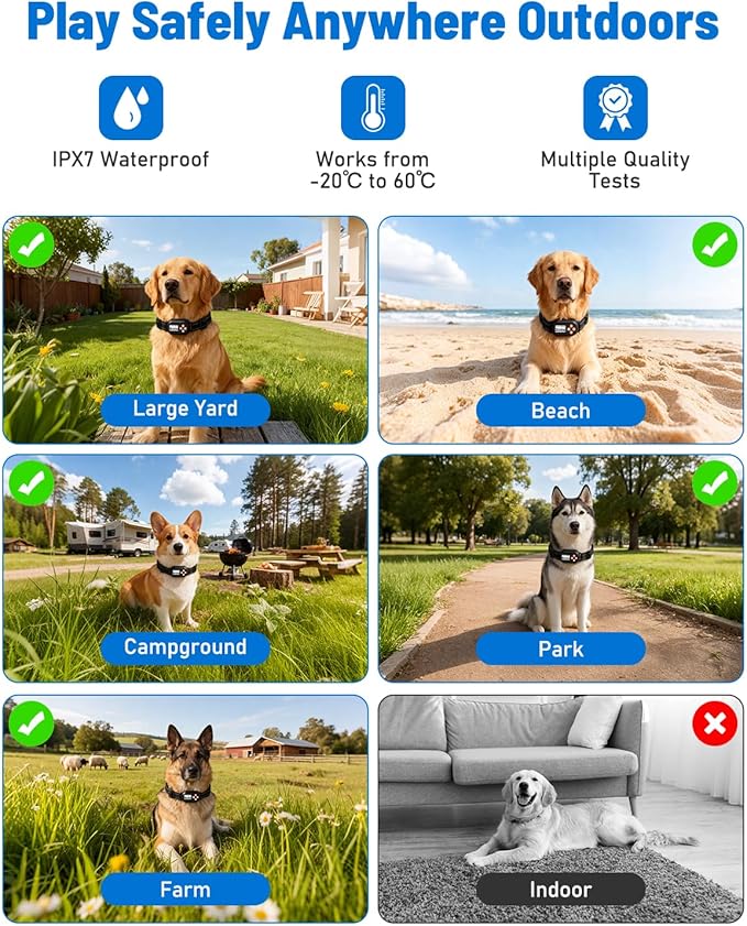 Wireless Dog Fence, GPS Dog Collar Fence System, Electric Containment, IP67 Waterproof, Radius from 25-999 Yards, Beep/Vibration/Shock Correction, for Dogs 18 lbs & Up