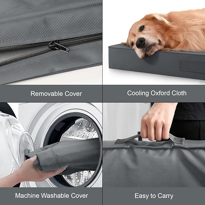 Outdoor Extra Large Dog Bed, Waterproof Dog Bed for Large Dogs, Egg Crate Foam XL Pet Bed with Removable Washable Oxford Cooling Cover, Grey