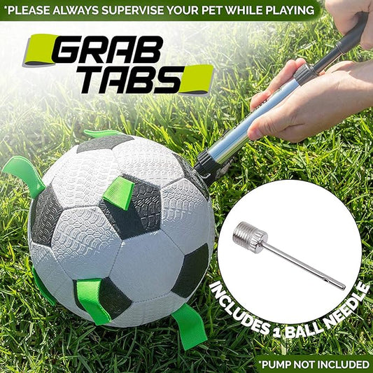 Hyper Pet The Original Grab Tabs Dog Soccer Ball with Straps (5")-Indoor or Outdoor, Interactive Durable Fetch Ball with Tug Toy for All Dog Breeds