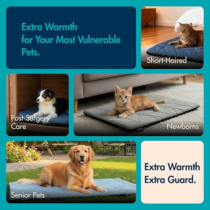 Dog Heating Pad (48"x28") - Waterproof Electric Heated Mat & Pet Bed for Indoor and Outdoor Use, Chew Resistant Cord, Machine Washable Cover with Wheat Pattern Quilting, for Cats and Pets