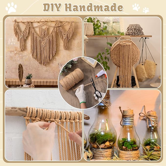 1/4inch ×164Ft Natural Cat Tree Hemp Rope, DIY Repair and Replace Scratching Post Sisal Rope for Scratching Post Cat Tree Tower DIY(Original Color)
