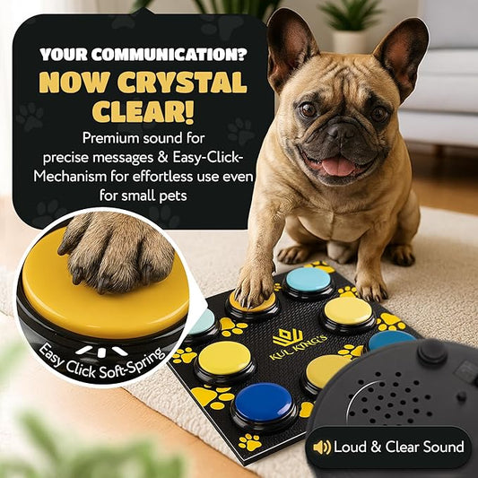KUL KING'S Waterproof & Non-Slip Dog Command Buttons - 8 Recordable Buttons with Special Training Mat & Guide, Batteries, Stickers - Talking Dog Buttons for Communication