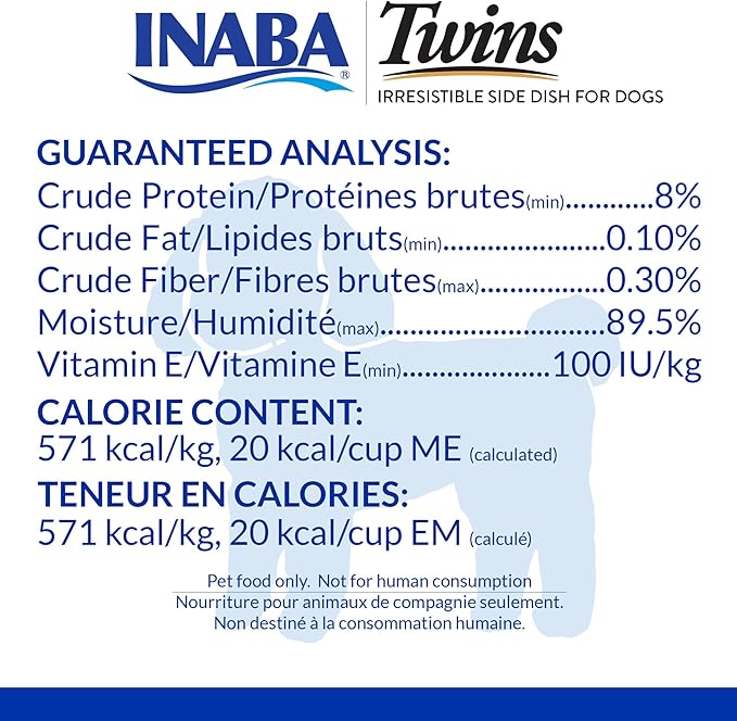 INABA Twins for Dogs, Side Dish/Topper Cups, 1.23 Ounces per Serving, 16 Servings, Chicken with Vegetables & Cheese Recipe