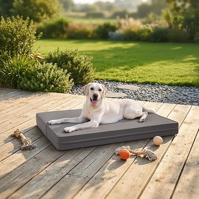Vonabem Large Dog Bed Waterproof, Leather Outdoor Pet Bed with Washable Removable Cover Reversible, Durable Foam Orthopedic Anti-Slip Dog Pads Wipeable 36"x27" Grey