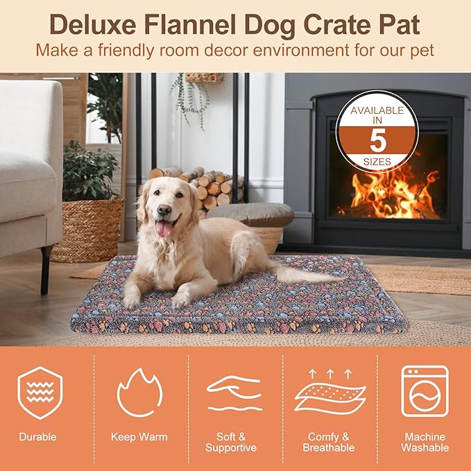 BEAUTYZOO Dog Bed Crate Pad 42 x 28 inch, Washable Dog Crate Mat for X-Large Sized Dogs, Anti-Slip Pet Crate Bed Kennel Pad, Durable Cozy Puppy Sleeping Mat Rectangle Mattress, Colorful Paw
