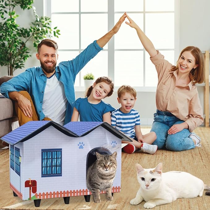 Heated Cat Houses for Indoor/Outdoor Cats with Elevated Heated Cat Bed Waterproof Providing Safe Feral Cats, Easy to Assemble