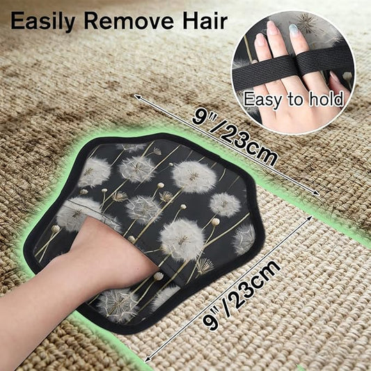 Reusable Pet Hair Removal Glove Dandelion Floral Flower Magic Brush for Cat & Dog Hair Remover for Car, Sofa, Bedding, Clothes - 9x9 Mitt Washable