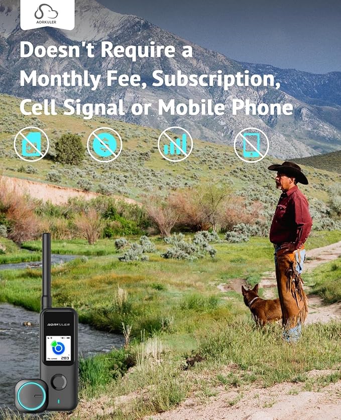 Aorkuler Outdoor GPS Dog Tracker for No-Signal Areas - Outdoor Pet Locator Finder Tracker, Real-Time Tracking for Hiking/Walking/Camping, Works in Remote Wilderness/Farms/Large Parks (Tracker 2)