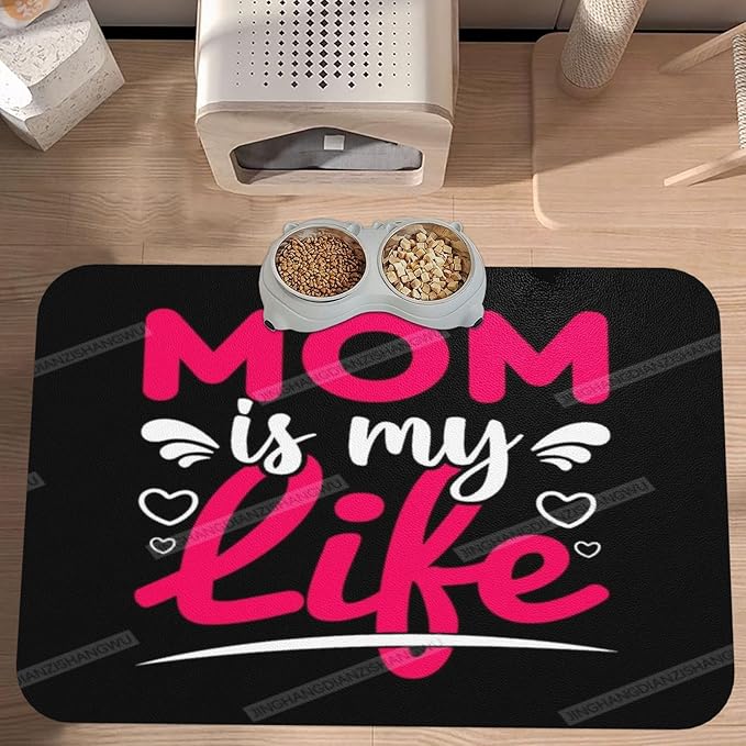 Pet Feeding Mat Absorbent Dog Mat for Food Water Bowl No Stains Quick Dry Water Dispenser Mats Happy Mother's Day Floral Gift for Mom Id Dog Accessories Pet Supplies Bowl Messy Drinkers 18X12In