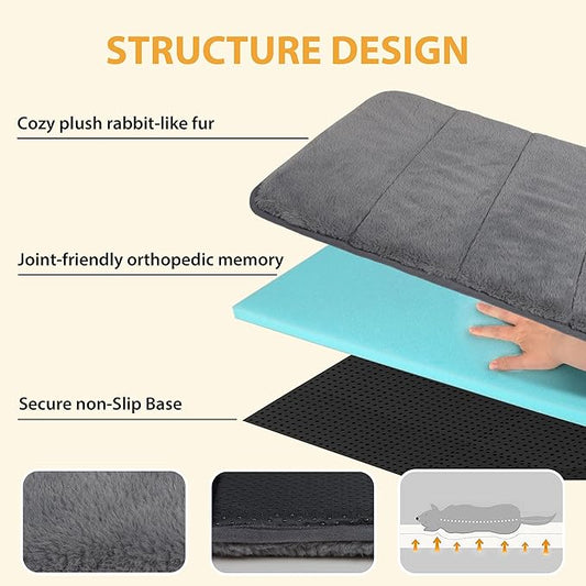 Dog Crate Pad for Medium Dog - 30x20 Memory Foam Dog Bed, Washable & Anti-Slip Dog Bed Mat, Ultra Soft Kennel Pad for Dogs Cozy Sleeping Mat, Grey