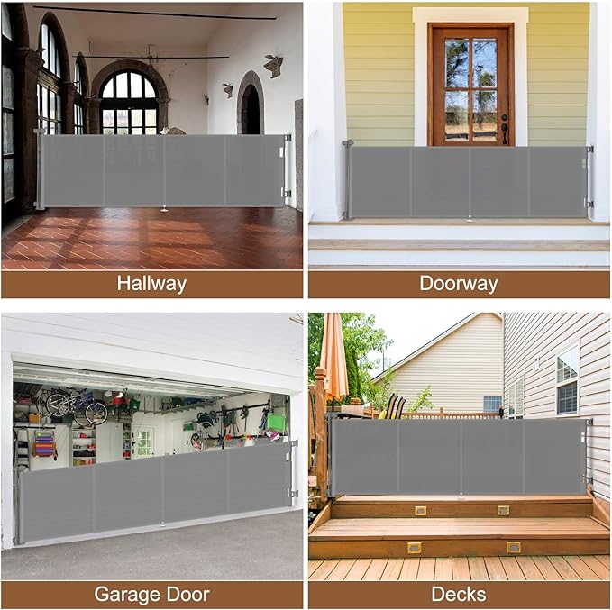 200 inch Retractable Baby Gates 42 inch Tall, Retractable Gate with Reinforced Strip Design to Prevent Crawling Through, 16 FT Outdoor Retractable Gates, Extra Wide Retractable Gate for Garage