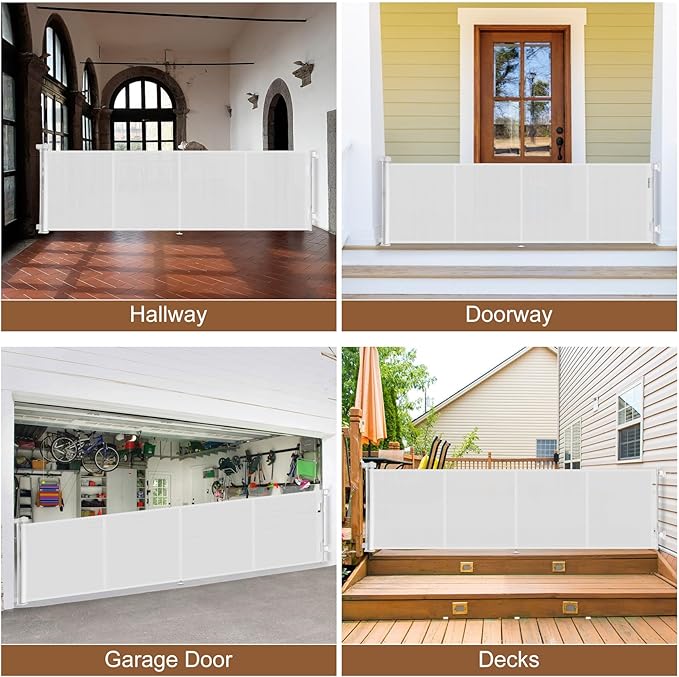 200 inch Retractable Baby Gates 42 inch Tall, Retractable Gate with Reinforced Strip Design to Prevent Crawling Through, 16 FT Outdoor Retractable Gates, Extra Wide Retractable Gate for Garage