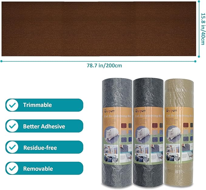 Cat Wall Scratcher,Couch Corner Protectors for Cats,78.7 * 15.8in Adhesive Carpet Remnants Roll,Sticky Furniture Scratch Guards(Brown)