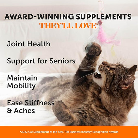 Cat Hip + Joint Health Chews β Crunchy & Creamy Cat Joint Support Supplement - Glucosamine, Chondroitin & Omega-3s β Supports Mobility, Flexibility & Comfort for Indoor & Outdoor Cats (Chicken 30-Day)