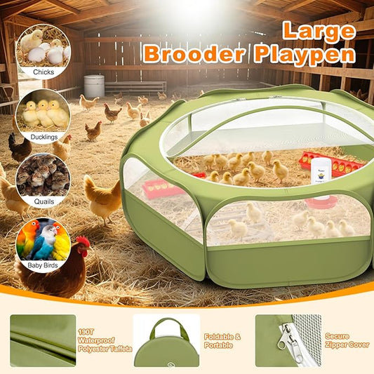 Pawaboo 6-in-1 Chicken Brooder Box for Chick Starter Kit, Includes Pet Cage Tent, Brooders Heating Plate, Chicks Perch, Feeder and 1.1L Chick Waterer, Chicks Supplies (Brooder Set)