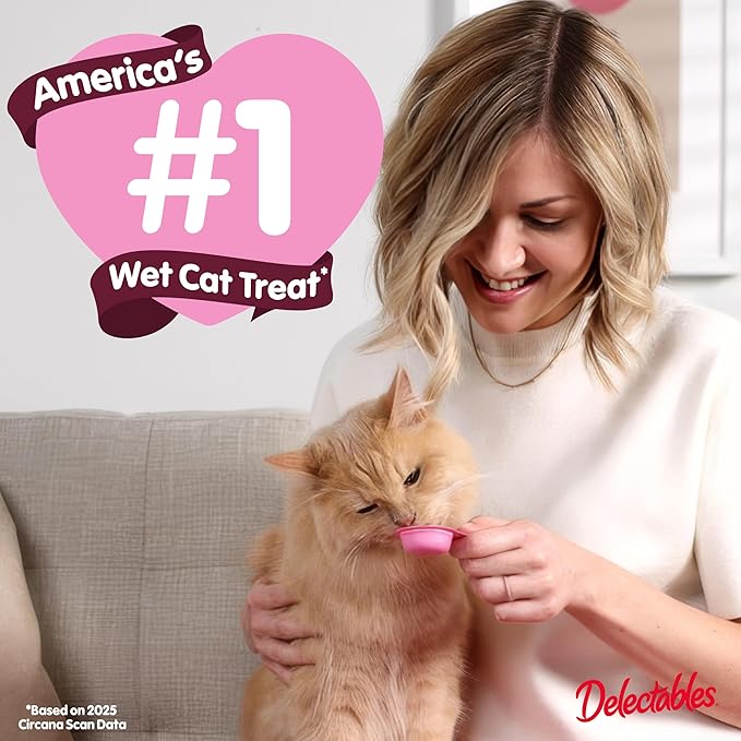 Delectables Lickable Spoon Handheld Wet Cat Treats Made with Real Salmon & Tuna, Creamy Puree, Mess Free, Quick & Easy, Grain-Free, No Added Fillers, No Added Preservatives, Variety Pack, 32ct