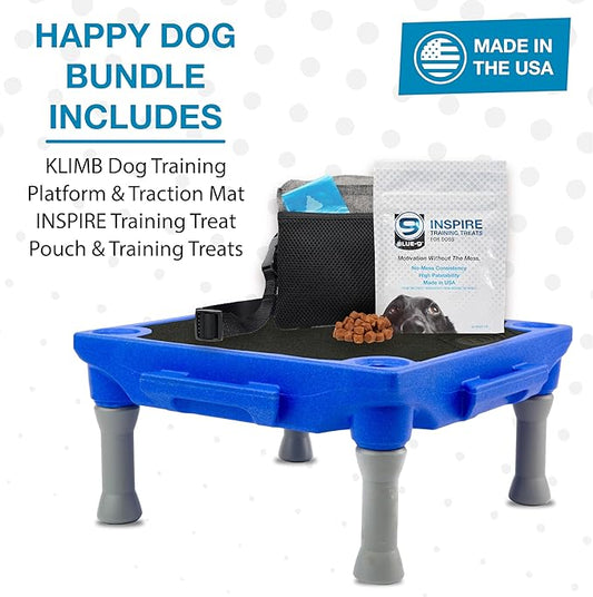 Blue-9 Happy Dog Starter Bundle with KLIMB Dog Training Platform & Traction Mat and Inspire Training Treat Pouch & Training Treats, Blue