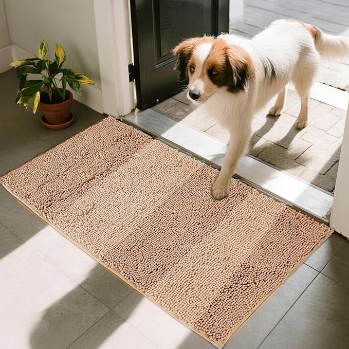 63" X 31" Washable Dog Door Mat, Ultra fine Fiber Dog Door Mat, Quick Drying Chenille Pet Door Mat, Machine Washable Indoor and Outdoor Rug (Camel)