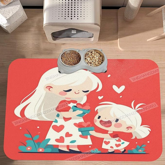 Pet Feeding Mat for Dogs Cats Happy Mother's Day Floral for Mom Cw Absorbent Dog Food Mat Non-Slip Waterproof Placemat Quick Dry Pet Supplies Bowl Mats