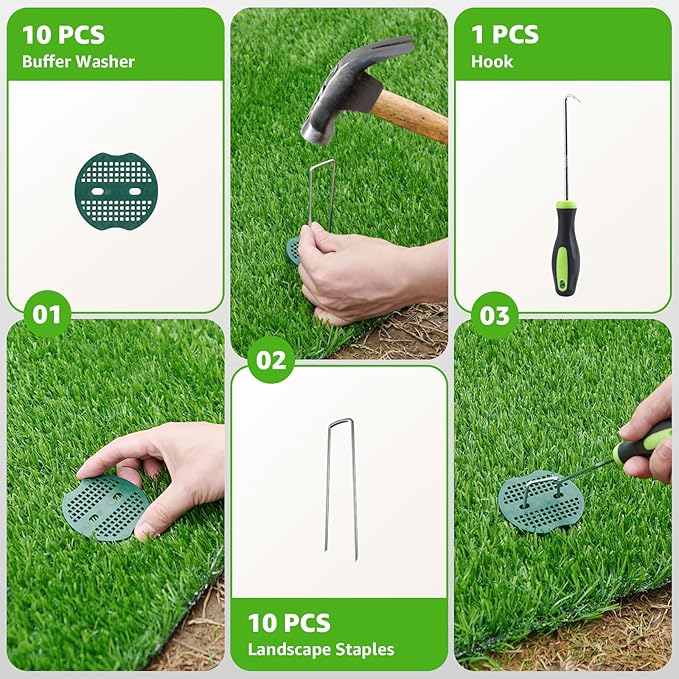 Artificial Turf Grass Outdoor - Synthetic Realistic Fake Grass Turf Indoor Rug with Drainage Holes for Patio, Balcony, Backyard Decoration - Pet Friendly Dog Grass Mat (3Ft x 5Ft)