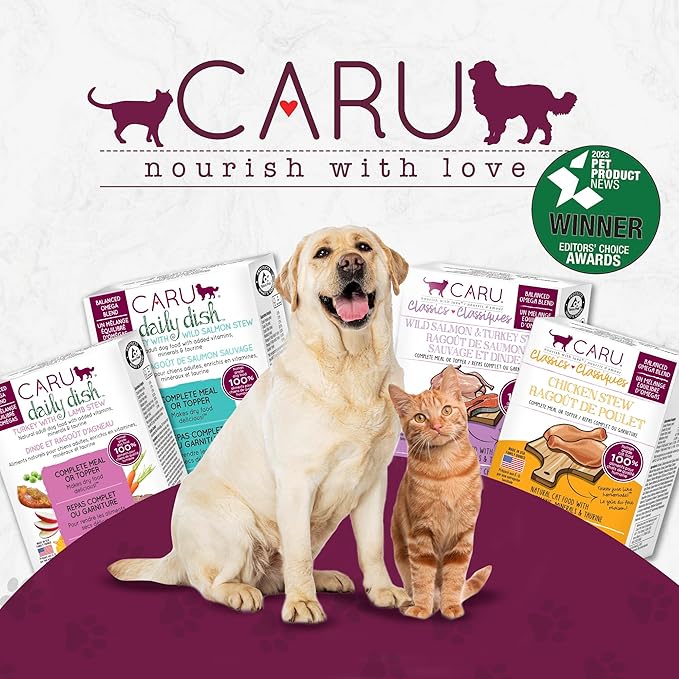 Caru - Classics Salmon & Turkey, Chicken & Crab, Turkey, & Chicken for Cats - Healthy Functional Wet Cat Food or Food Topper - 5.5 oz Cartons - Variety Case of 12