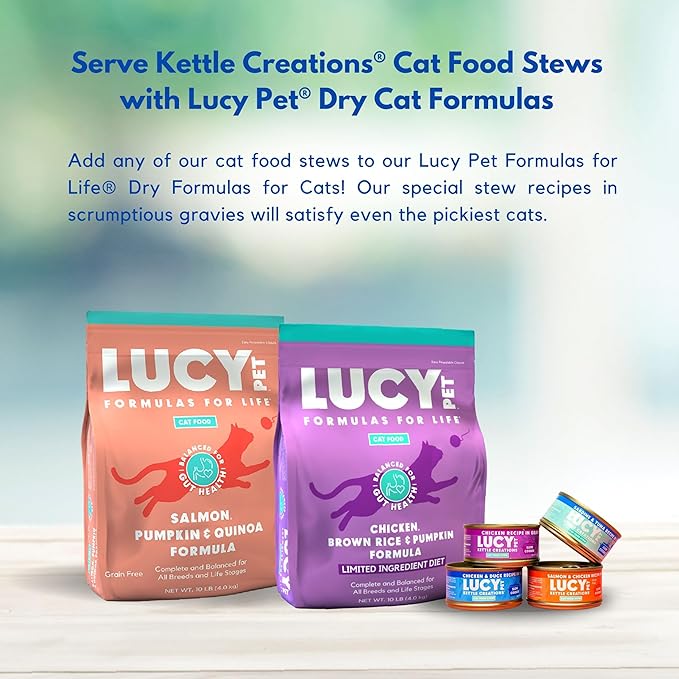 Lucy Pet Products Kettle Creations Chicken and Duck Cat Stew Recipe in Gravy 2.47oz, Blue (LPPFFLW400), Pack of 12