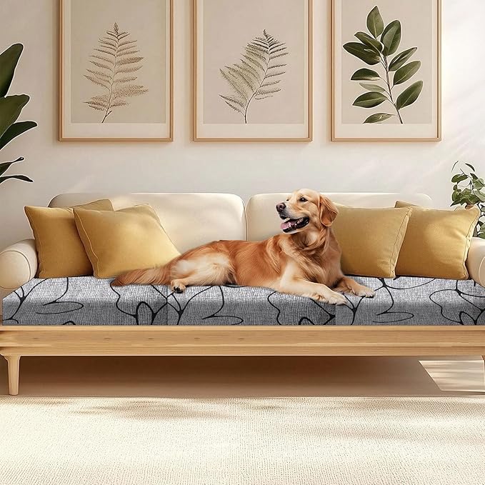 HANDONTIME 8Pcs Outdoor Cushion Covers Waterproof Striped Patio Cushion Covers Stretch Outdoor Couch Cover Replacement Patio Furniture Cover for Pets Sofa Cover Washable (Grey Abstract,Cover Only)
